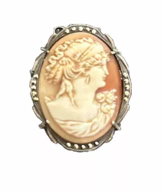 Cameo Pendant/Brooch Antique Carved Shell in a Silver Mount