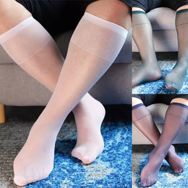 Hommes Large Rayé Orteil Robe Voile Chaussettes Soie Haut Mince Respirant Sexy