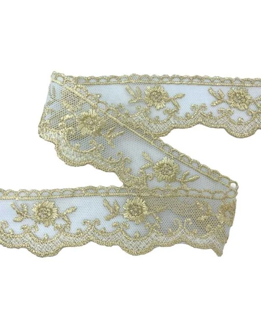 Passamaneria In Tulle Con Pizzo Sacro E Croce Ricamata - Altezza 6 Cm, Bianca, Per Articoli Liturgici E Decorazioni