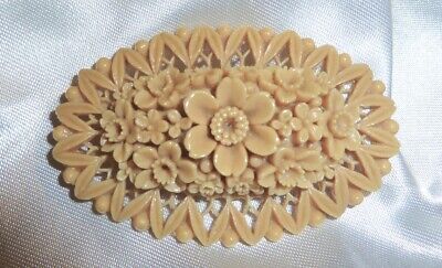 Vintage Intricate Exquisite "Latte' Celluloid Carved Floral & Pierced Pin/Brooch
