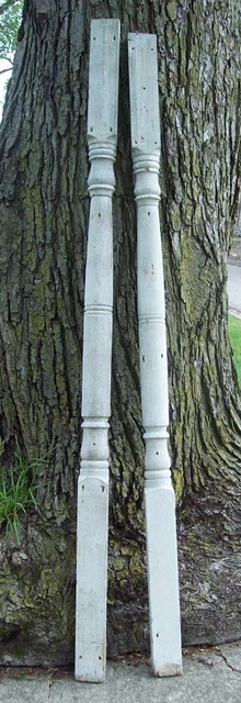 2 Antique HALF Porch Posts, Turned Wood, White Victorian Architectural Salvage