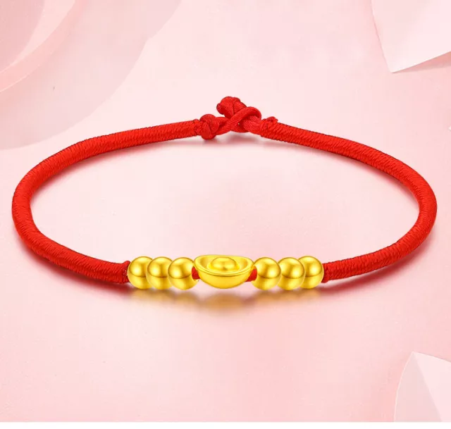 Real 24K Yellow Gold Bracelet For Women Small Ingots 6PCS Gold Bead Chain Gift