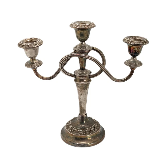 Silver Plated Triple Candelabra, Twisted Stem, Rococo, Vintage, 25 cm