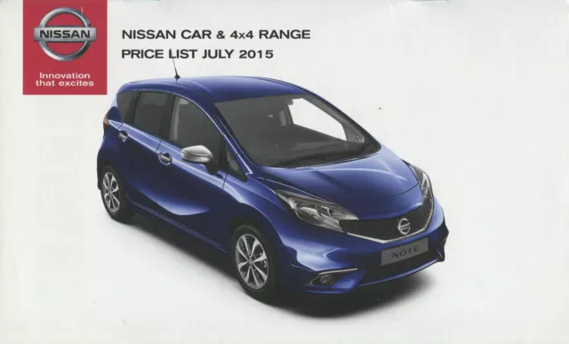 BROCHURE LISTE DE PRIX VOITURE - VOITURE NISSAN & GAMME 4x4 - JUILLET 2015