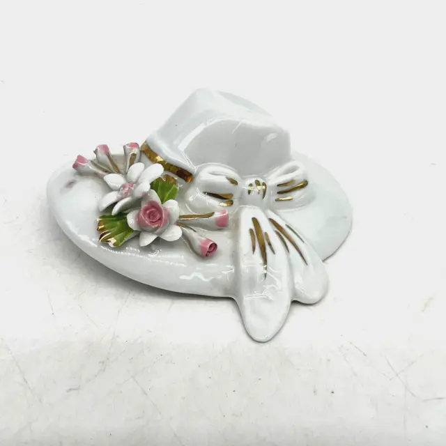 Nuova Capodimonte Savastano Fine Porcelain Hat w/Flower Brooch Vintage