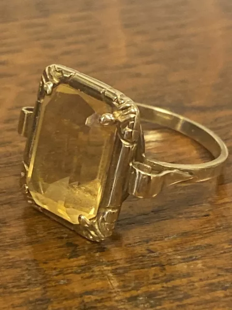 GOLDENER RING MIT GROßEM CITRIN ART DECO 333 GOLD SEHR AUFFÄLLIG