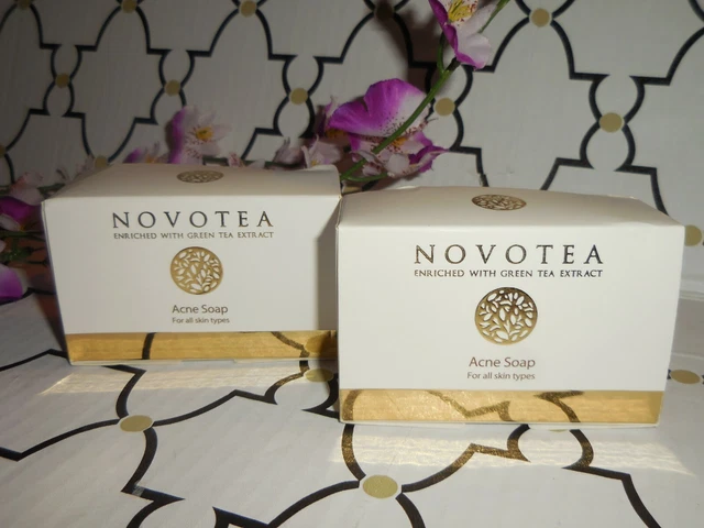2 BARS ~ NOVOTEA ACNE SOAP Green Tea , Coconut, Dead Sea Black Mud, Aloe