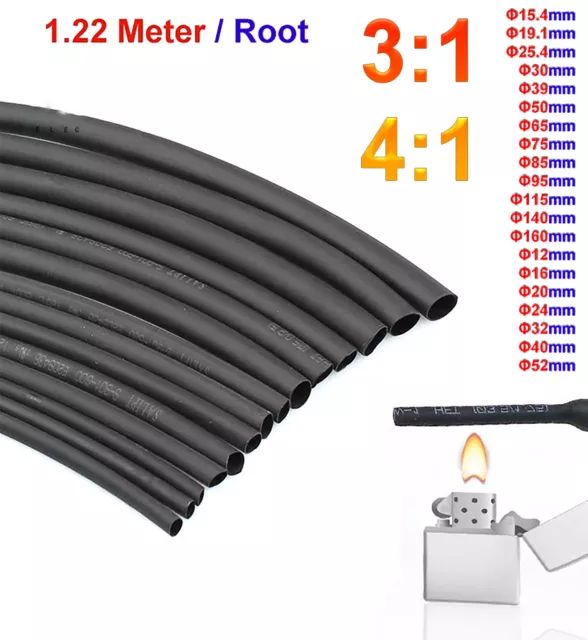 1.22Meter/Root Heat Shrink 3:1 4:1 15.4mm-160mm Tubing Electrical Sleeving Wire