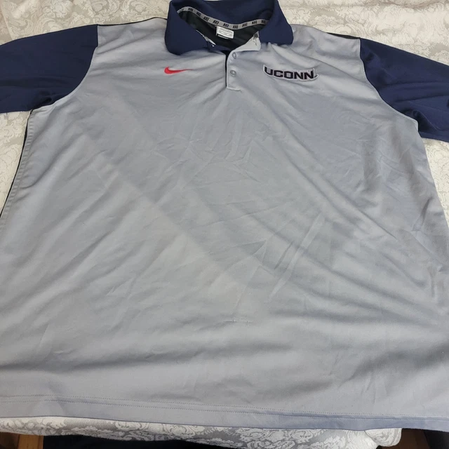 UConn Huskies Nike Polo Shirt Men's Navy Gray Dri-Fit Size XL X Large