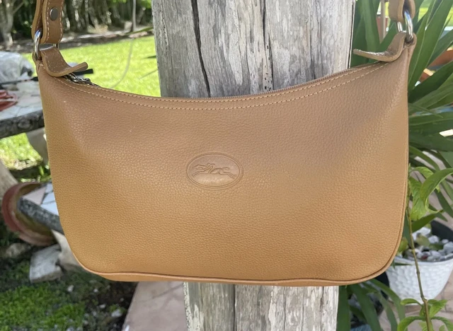 Longchamp Brown Zip Top Leather Shoulder Purse Bag Made In France