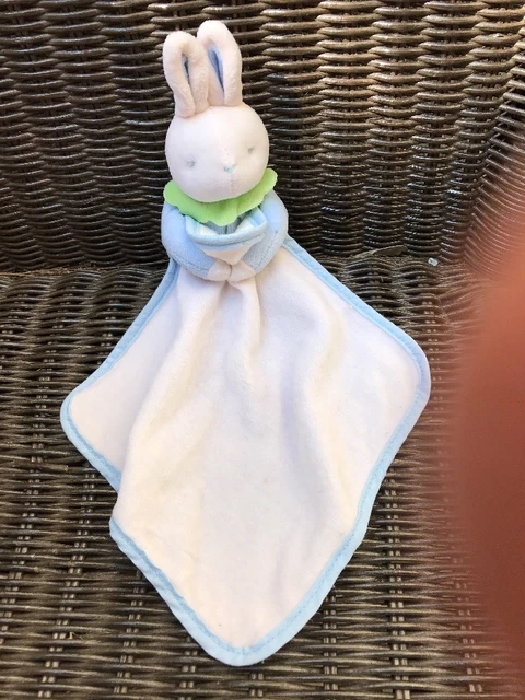 DOUDOU LAPIN KLORANE Ecru bleu  Col Vert Mouchoir TBE!!!