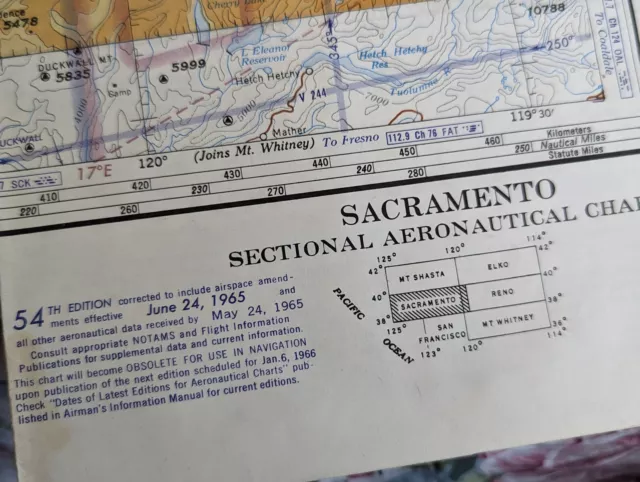 Vintage Sectional Aeronautical Chart map June 24 1965 Sacramento CA