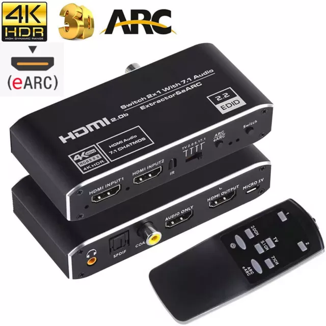 HDMI 2.0 eARC Audio Extractor Switch 4K 60Hz HDMI to Toslink Coax 5.1 eARC 7.1CH