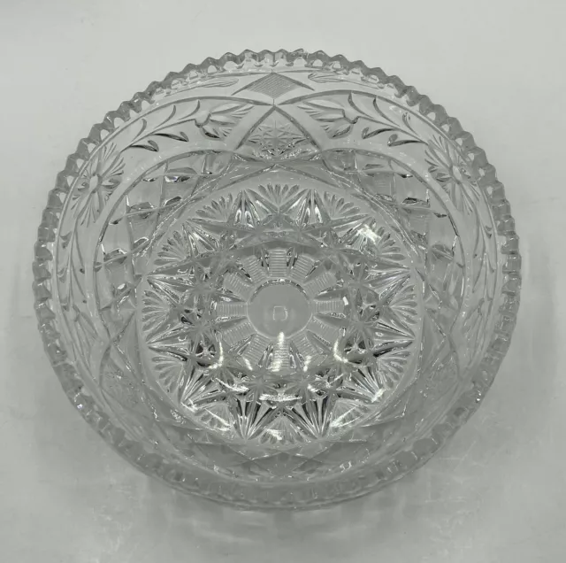 Vtg American Brilliant Cut Crystal Candy Nut Bowl Dish Hobstar Flower 6 1/8”