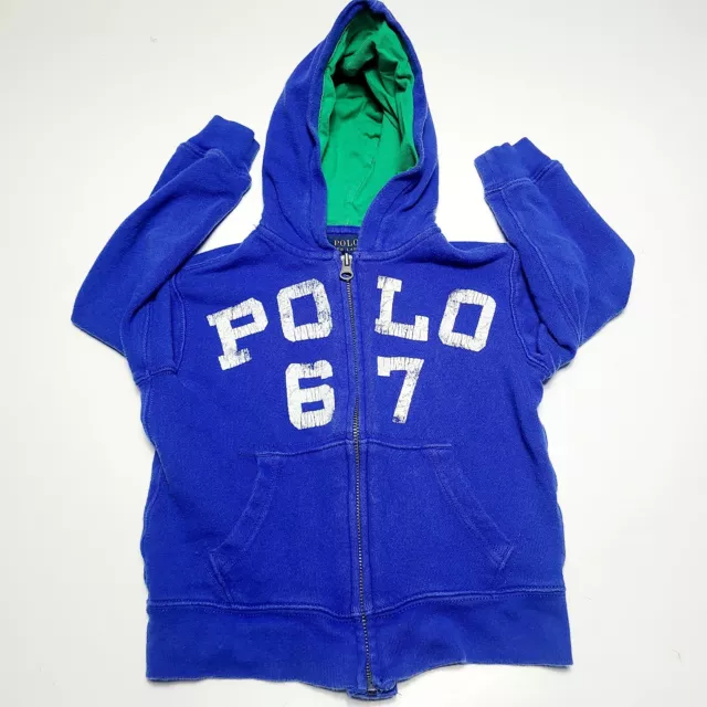 Ralph Lauren Polo Logo Boy’s Blue Sweatshirt Hoodie Jacket Size 4T Toddler