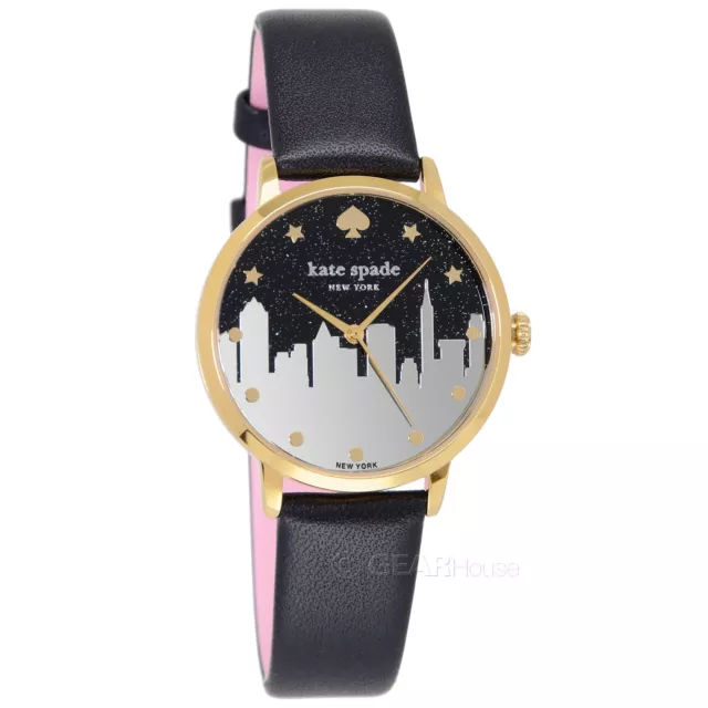 Kate Spade New York Womens Gold Metro Watch City Skyline Dial Black Leather Band 3