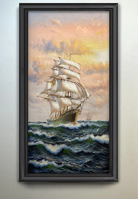 Ship at sunset Painting - old clipper ship painting -  Maritime art