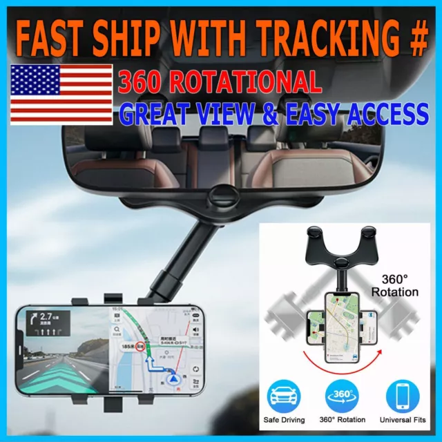360° Car Phone Holder Rotatable And Retractable Rearview Mirror Mount Universal