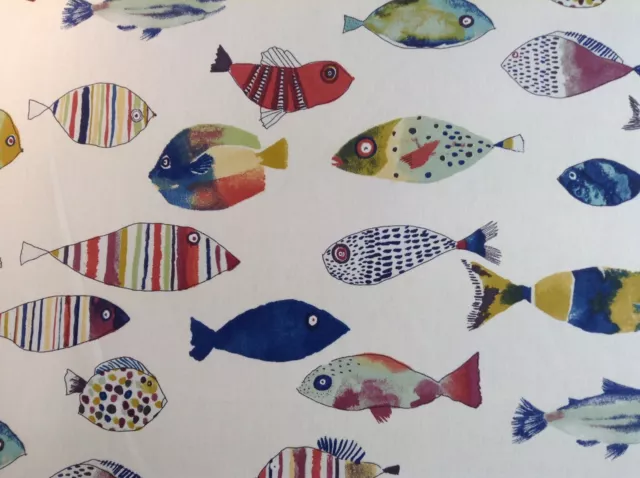 Fishes Cotton  Blue/Red 140cm wide Curtain/Craft Fabric