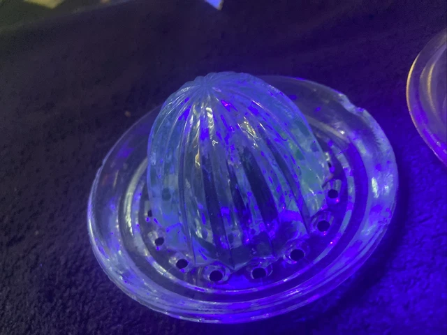 2 Depression Glass Reamer/juicer UV Reactive 3” On Top Of Glass Box 0825