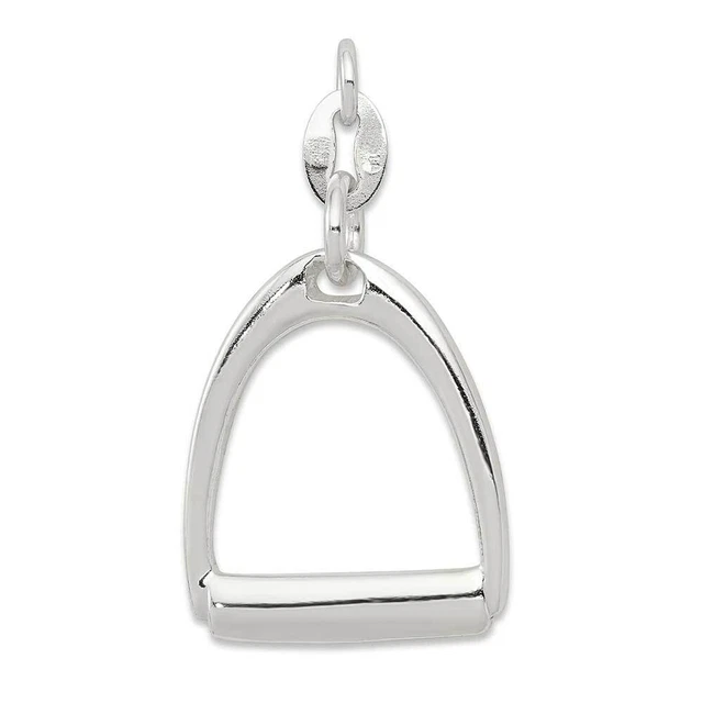 Sterling Silver Large Polished Horse Stirrup Charm 0.6 x 1.2 in