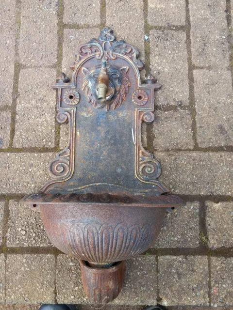 Old Cast Iron Wall Fountain Lions Head