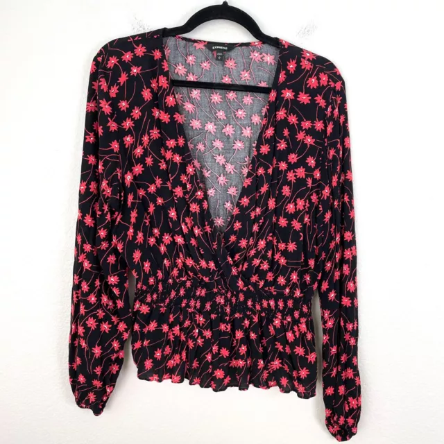 Express Womens Size Large Floral Surplice Blouse Long Sleeve Shirt Top