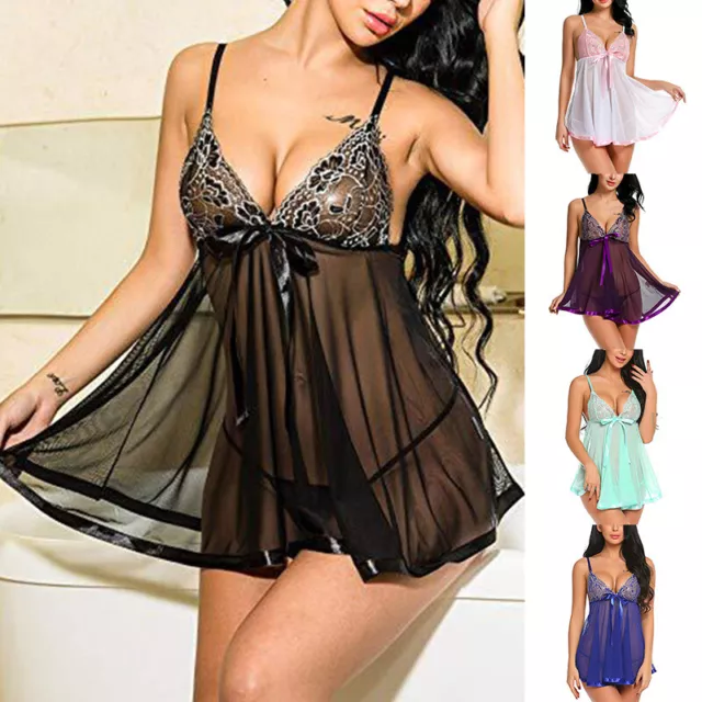 Women-Sexy-Sleepwear-Lingerie-Lace-Underwear-Panty-Robe-Nightwear-Babydoll- *