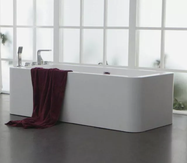 Freistehende Design Badewanne aus Mineralguss 180 x 80 cm inkl. Ab-/ Überlauf