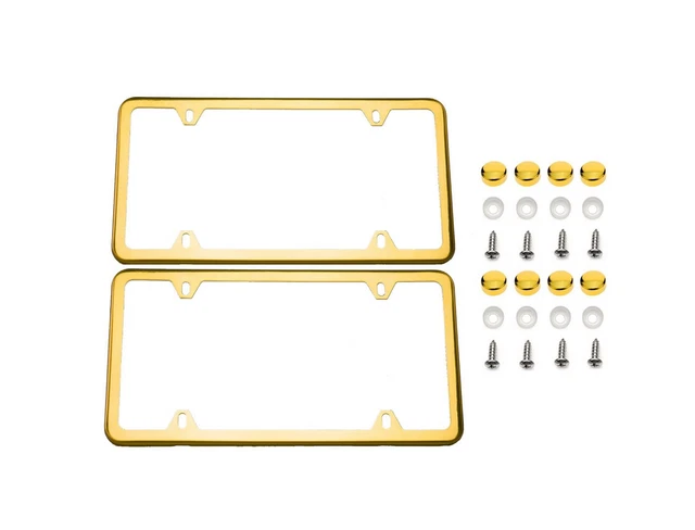 24k Gold Plated STAINLESS STEEL LICENSE PLATE FRAME 2pcs Slim For Dodge