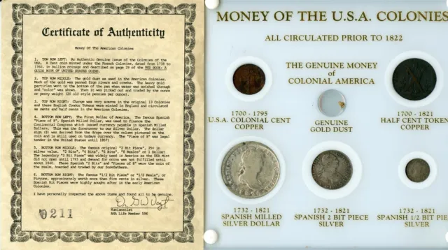 Usa Colonies Money Set Mexico 1820-Z Ag 8 Reales Peru 2 Reales Gold Dust Cool