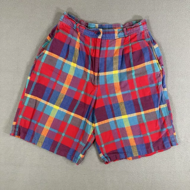 Vintage 60s Woolrich Pleated Shorts Womens 8 Multicolor Plaid Red Blue Yellow