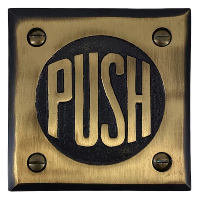 Solid Brass PUSH Door Plate with Old Fashioned Lettering