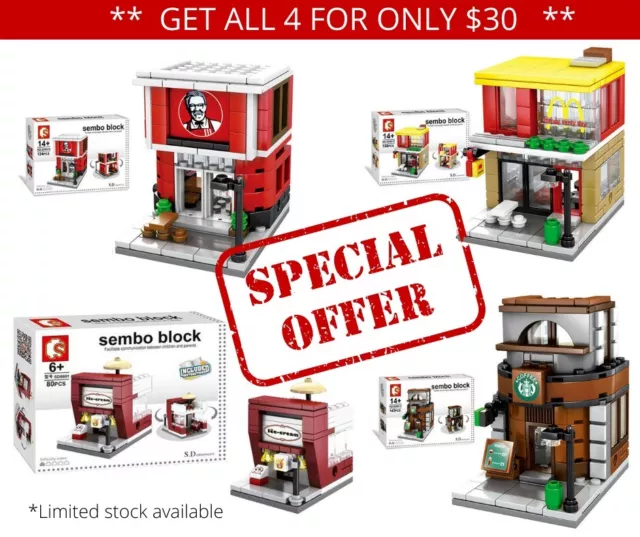 Building Bricks Sembo Block Mini City Street Take away Store Little Shop SET X 4