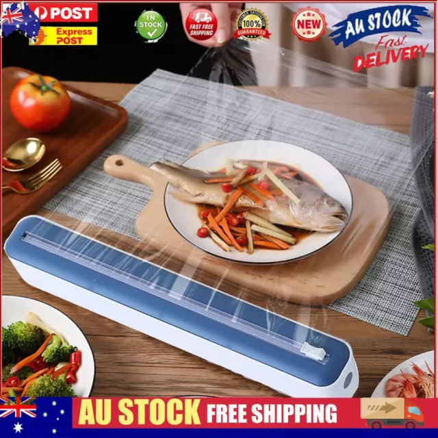 Magnetic Cling Film Cutter Box Dustproof Plastic Food Wrap Dispenser (Blue)