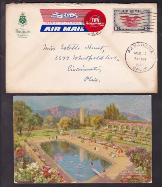 The Huntington & Postcard, Pasadena, Calif. "Air Mail" Twa Label, 1941