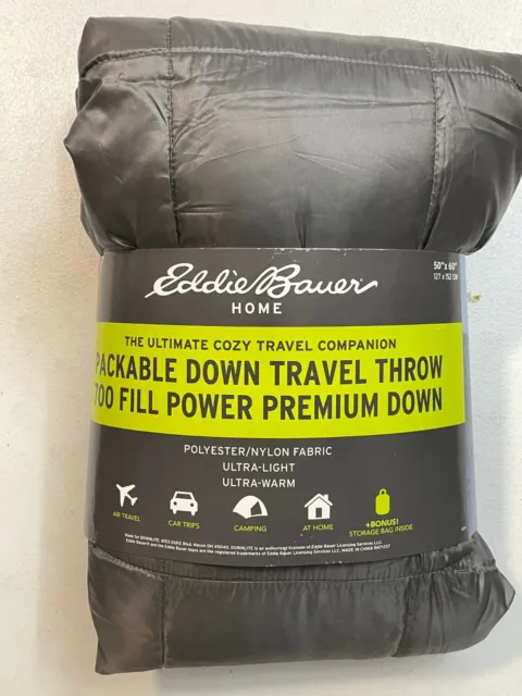 Nueva manta de viaje Eddie Bauer Down 700 relleno eléctrico 50""x60"" gris