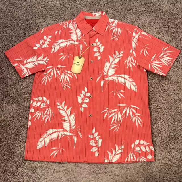 Tommy Bahama Shirt Medium Red Orange Belize It Or Not Hawaiian Silk Blend Tags