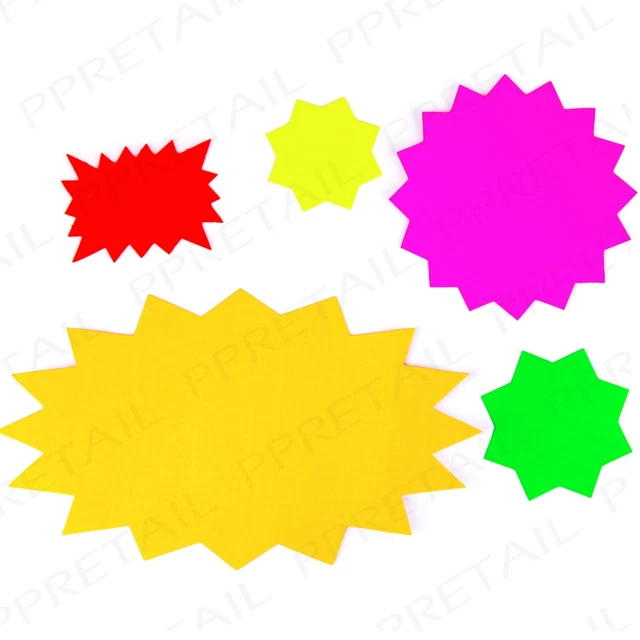 200 Pieces Starburst Signs Fluorescent Signs, Neon Card Starburst Signs, Blank Star Shape Signs
