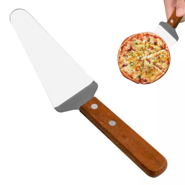 Stainless Steel Pie Server Pizza Spatula Cake Cutter Slicer Wooden Handle