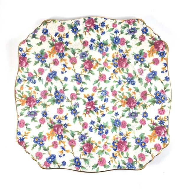 VTG Royal Winton Grimwades Old Cottage Chintz Square Luncheon Plate Cream 8 3/4" 2
