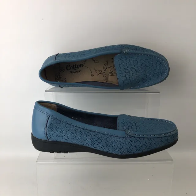 Cotton Traders Blue Leather Loafers Flat Shoes Ladies UK8 Casual Holiday  T112
