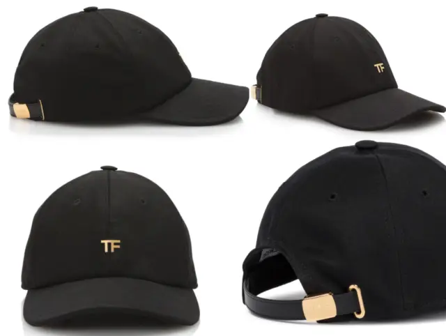 TOM FORD TF Unisex Gold Logo-Embellished Baseball-Cap Canvas Hat Kappe Bnwt OS
