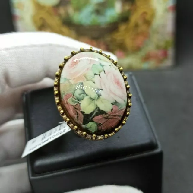 Michal Negrin Anello Rose Colorate Regolabile Ovale Cabochon Cammeo Firmato...