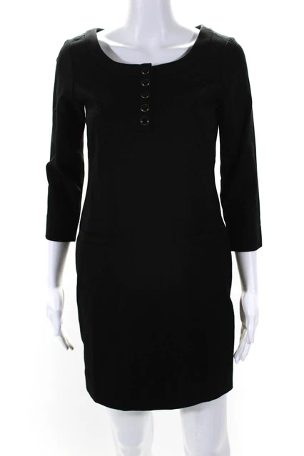 Shoshanna Womens Long Sleeve Button Down Body Con Dress Black Size 0 LL19LL