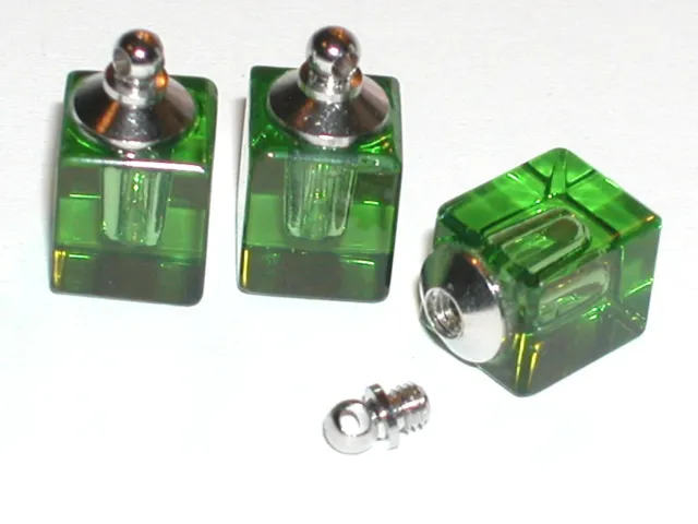 1pc. Green CUBE Perfume vial small little tiny facet pendant bottle w/SCREW CAP