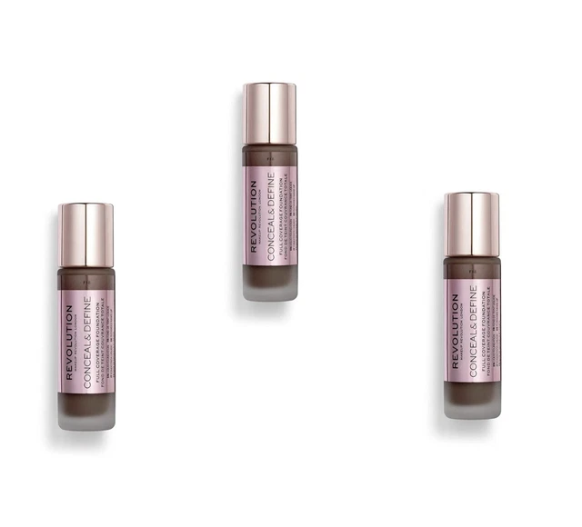 3-Pack Revolution Conceal & Define Full Coverage Foundation, F18 New Sealed