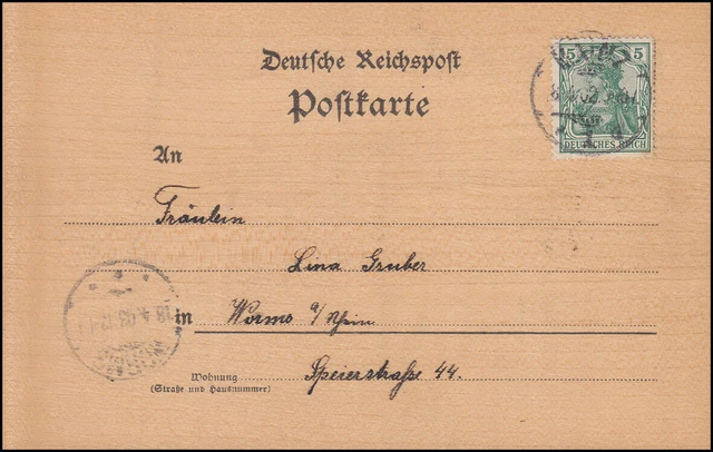 Künstler - Postkarte aus Holz von MAINZ 8.4.02 nach WORMS 18.4.