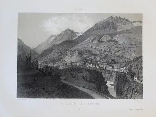 1855 - Luz-Saint-Sauveur Pont Napoleon Litografia Lithograph