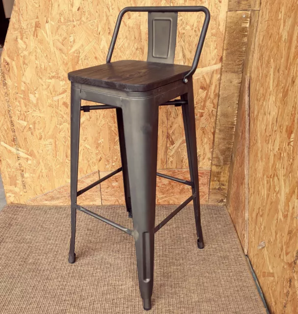 New Tolix Tarnished Bar Stool Metal Back Wood Seat Retro Bistro Cafe Restaurant